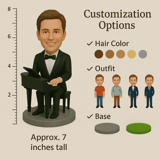 Custom Pianist Bobblehead – Personalized Musician Figurine Gift for Piano Lovers
