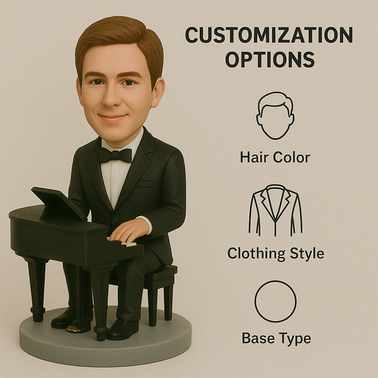 Custom Pianist Bobblehead – Personalized Musician Figurine Gift for Piano Lovers