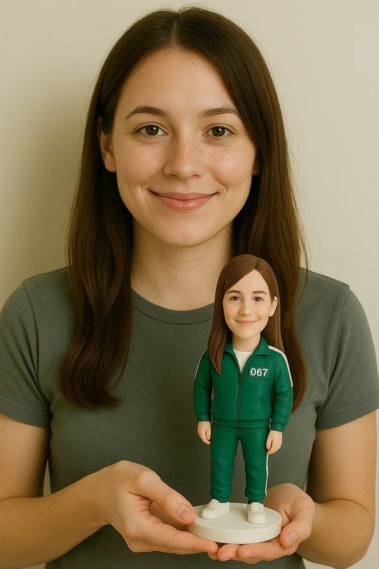 Custom Squid Game Female Bobblehead - Handmade Polymer Clay Figurine Based on Your Photo
