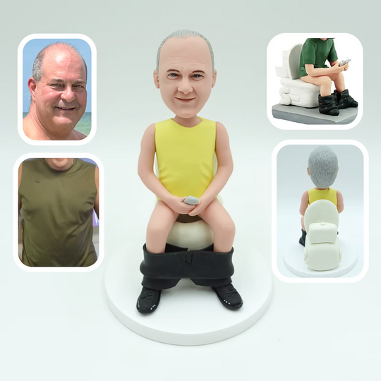 Funny Custom Bobblehead Sitting on Toilet – Personalized Gag Gift