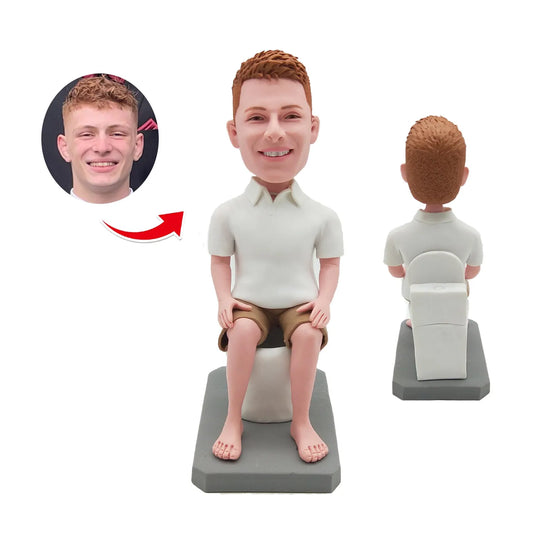 Funny Custom Bobblehead Sitting on Toilet – Personalized Gag Gift