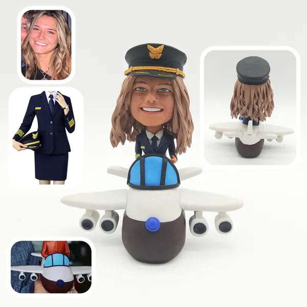 Custom Figurine with Airplane – Personalized Pilot, Flight Crew, or Travel Gift