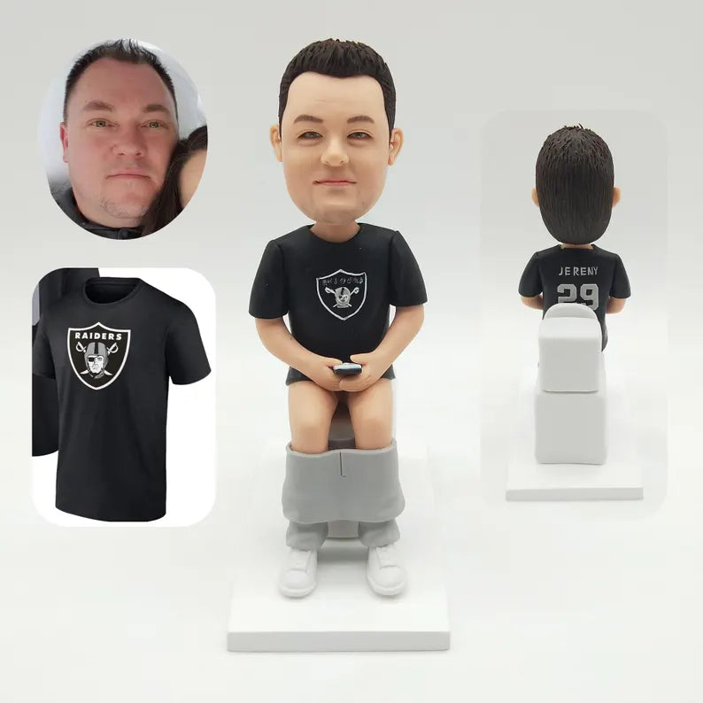 Funny Custom Bobblehead Sitting on Toilet – Personalized Gag Gift