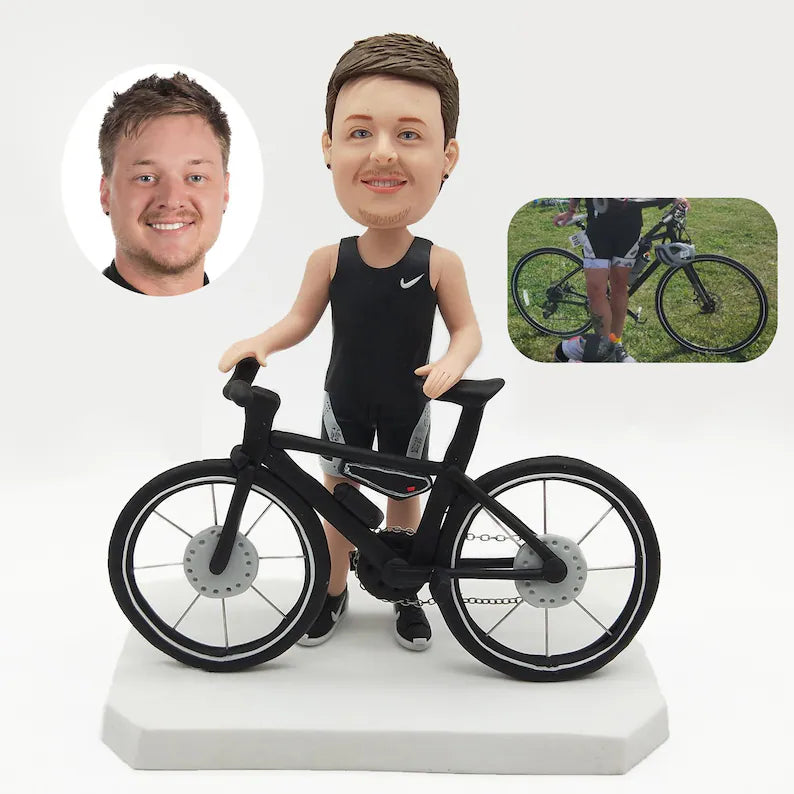 Custom Figurine with Bicycle – Personalized Cyclist Gift