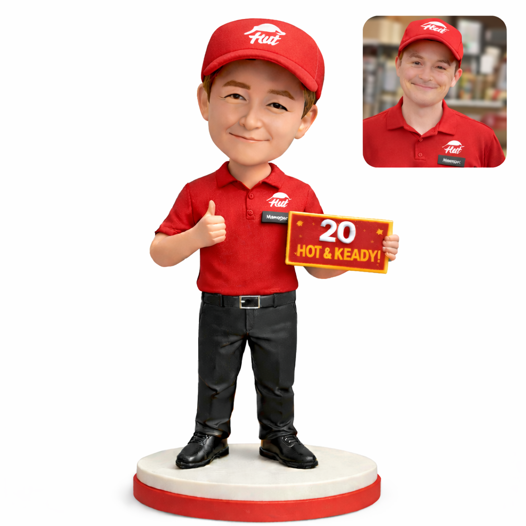 Custom Pizza Hut Farewell Bobblehead: Transform Employee Retirement with Personalized Gifts and Custom Figurines for Corporate Events