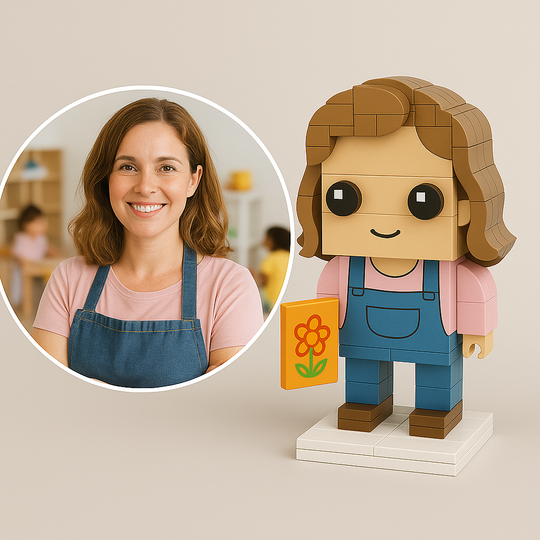Custom Childcare Teacher Brick Figurine – Personalized Preschool Teacher Mini Figure | Gift for Educators, Childcare Workers & Early Learning Staff