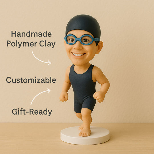 Custom Swimmer Bobblehead – Personalized Swimming Figurine Gift for Athletes & Coaches