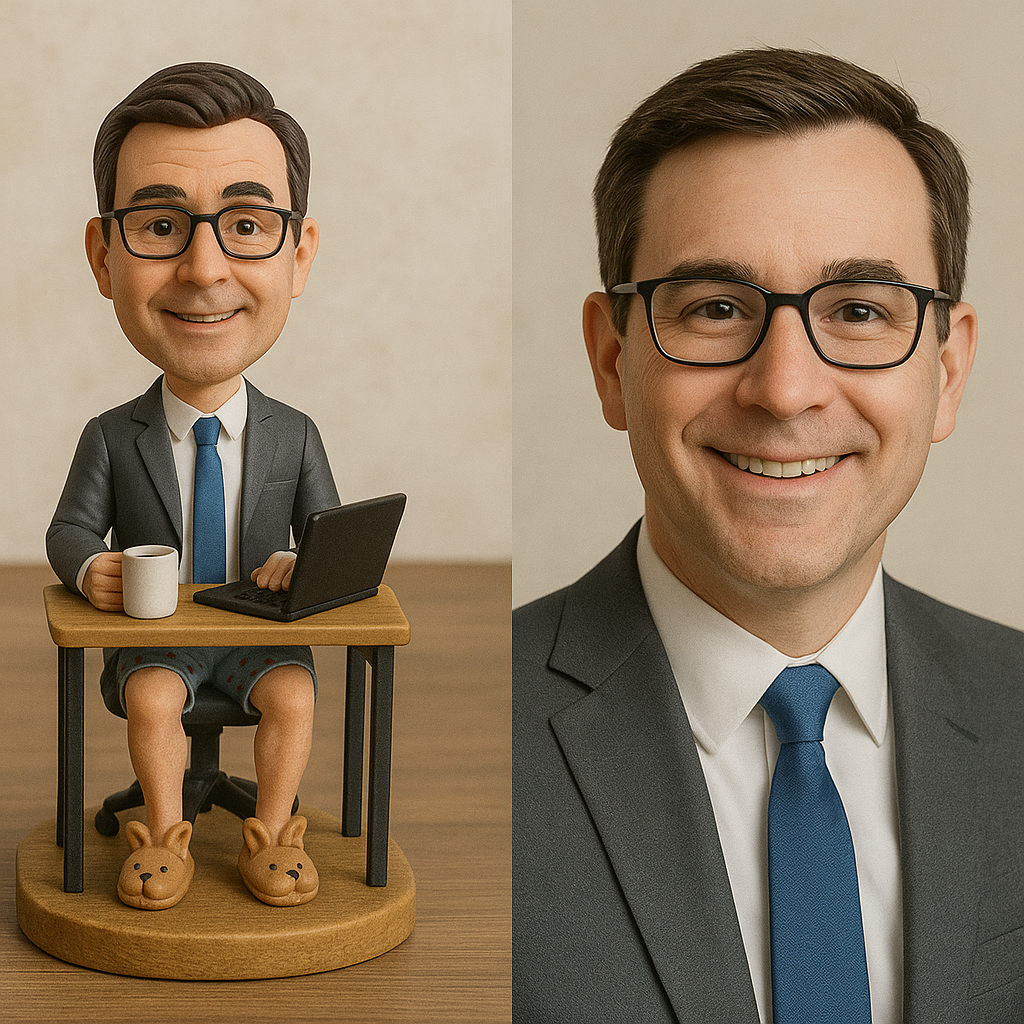 Custom Work-From-Home Bobblehead – Formal on Top, Pajamas on Bottom