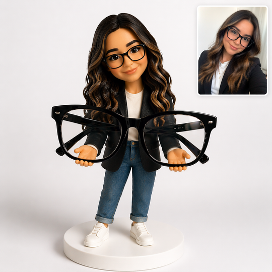 Custom Bobblehead Glasses Holder – Personalized Eyeglass Stand (Holds Real Glasses Securely)