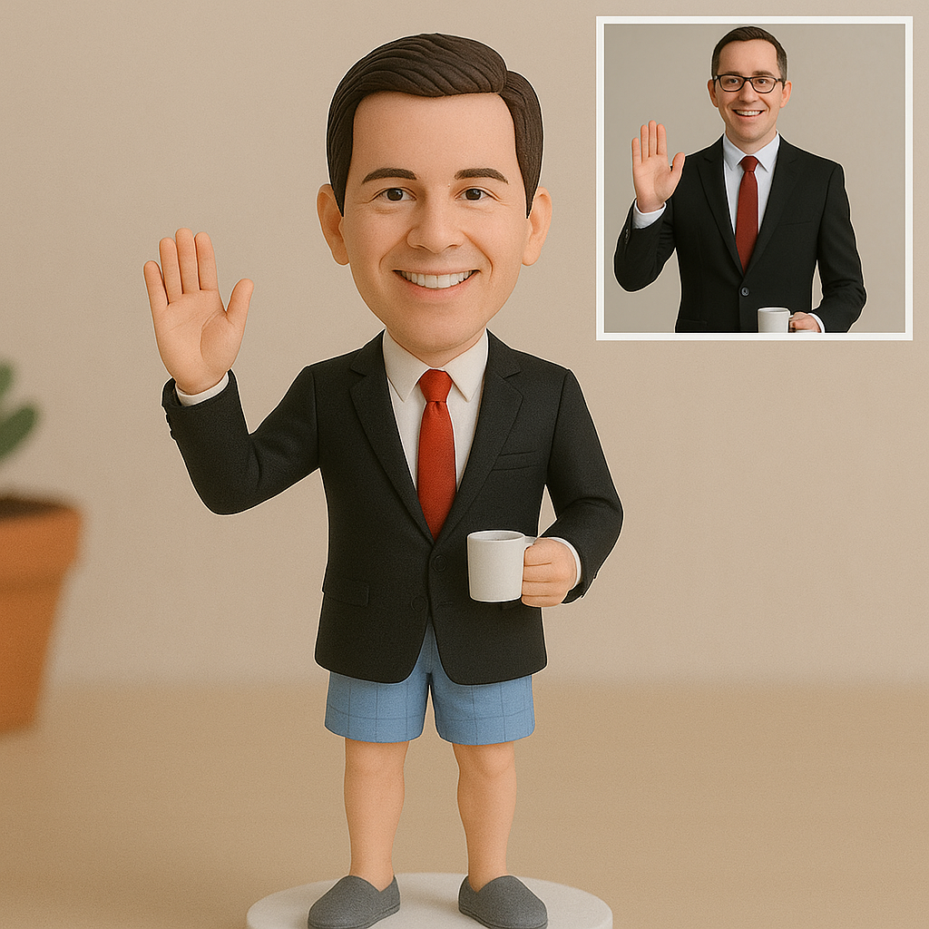 Custom Work-From-Home Bobblehead – Formal on Top, Pajamas on Bottom