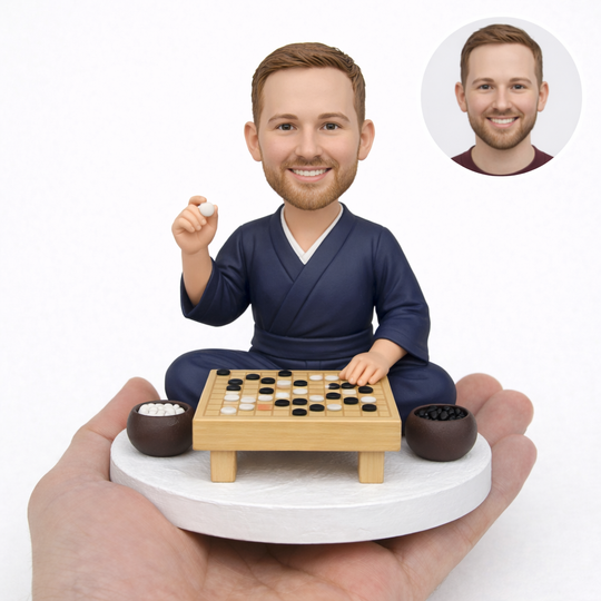 Custom Go Player Bobblehead – Personalized Board Game Figurine with Go Stones Bowl