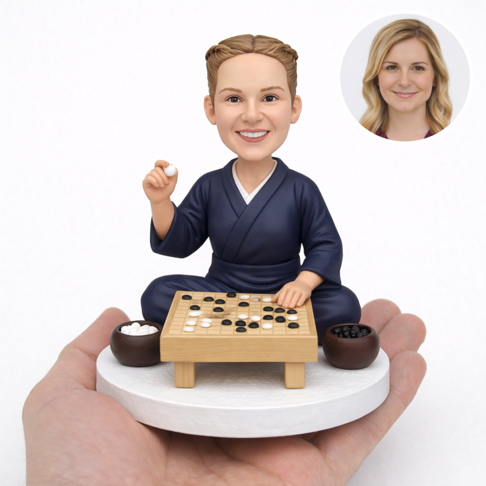Custom Go Player Bobblehead – Personalized Board Game Figurine with Go Stones Bowl