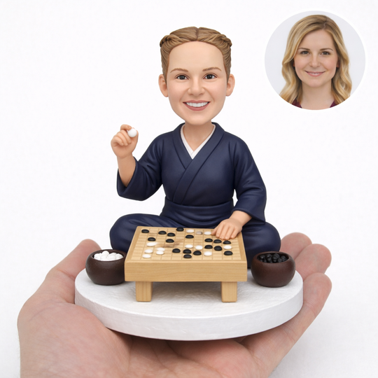 Custom Go Player Bobblehead – Personalized Board Game Figurine with Go Stones Bowl