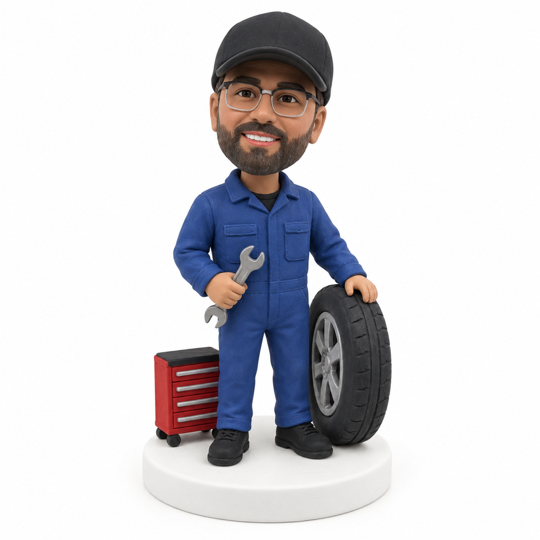 Custom Mechanic Bobblehead – Personalized Auto Technician Gift with Wrench & Toolbox