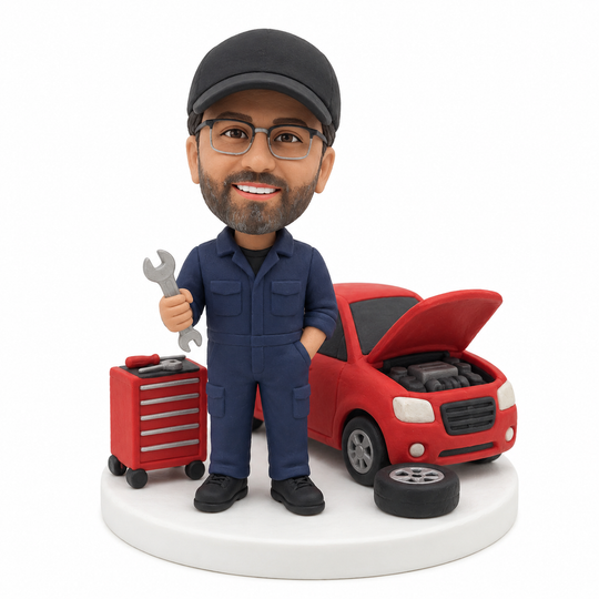 Custom Mechanic Bobblehead – Personalized Auto Technician Gift with Wrench & Toolbox