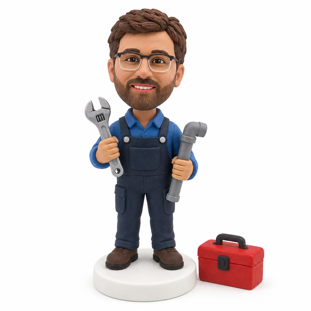 Custom Plumber Bobblehead – Personalized Plumber Gift with Wrench & Toolbox
