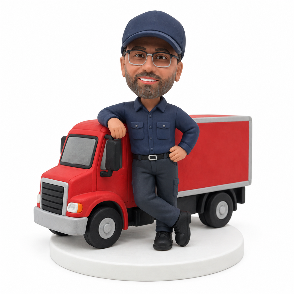 Custom Truck Driver Bobblehead – Personalized Trucker Gift with Mini Truck