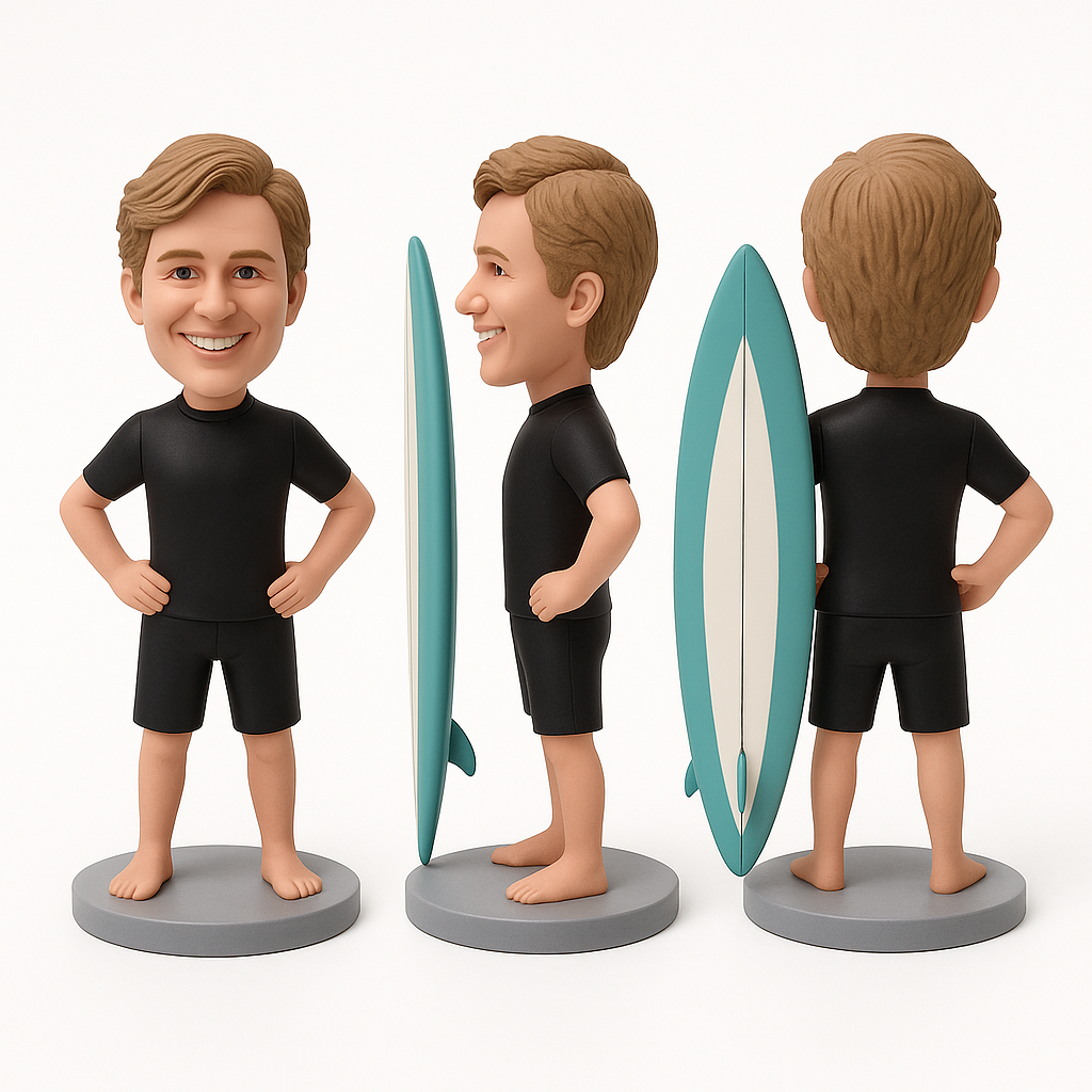 Custom Surfer Bobblehead – Personalized Surfing Figurine & Unique Beach Gift