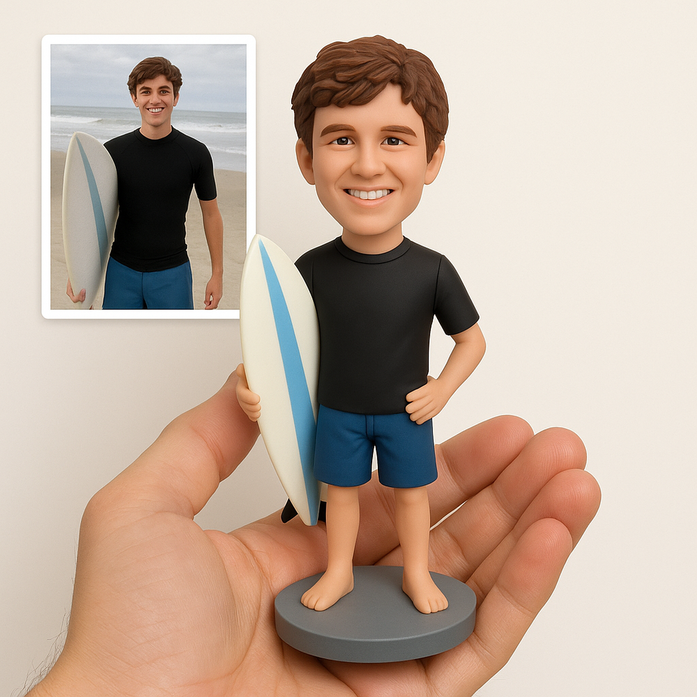 Custom Surfer Bobblehead – Personalized Surfing Figurine & Unique Beach Gift