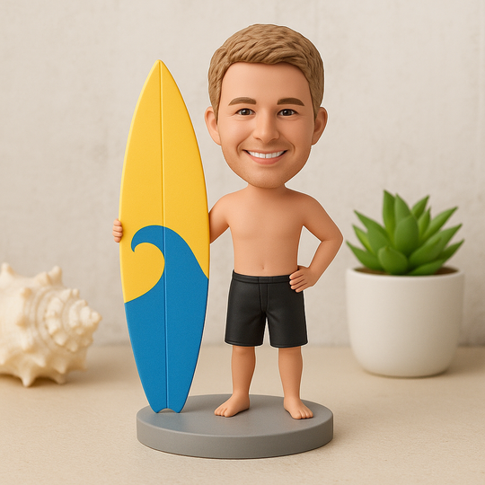 Custom Surfer Bobblehead – Personalized Surfing Figurine & Unique Beach Gift