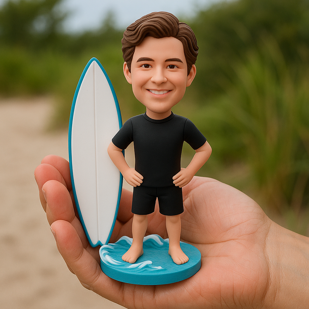 Custom Surfer Bobblehead – Personalized Surfing Figurine & Unique Beach Gift