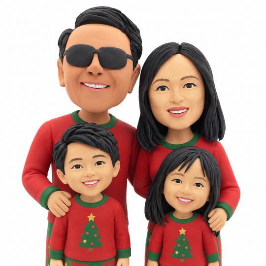 Custom Family Christmas Bobblehead – Personalized Holiday Figurine with Kids & Pets