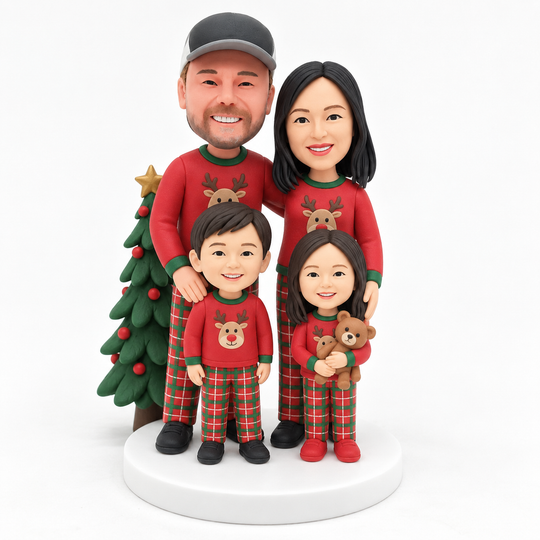 Custom Family Christmas Bobblehead – Personalized Holiday Figurine with Kids & Pets