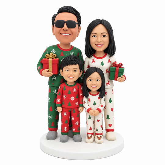 Custom Family Christmas Bobblehead – Personalized Holiday Figurine with Kids & Pets