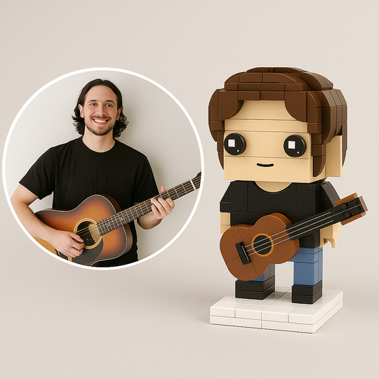 Custom Guitarist Brick Figurine – Personalized Musician Mini Figure | Gift for Guitar Players, Bands, Music Lovers & Rock Fans