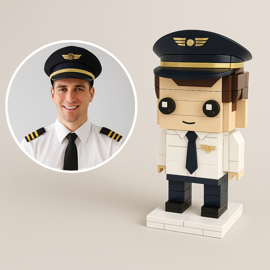 Custom Pilot Brick Figurine – Personalized Aviator Mini Figure | Gift for Pilots, Flight Crew & Aviation Lovers