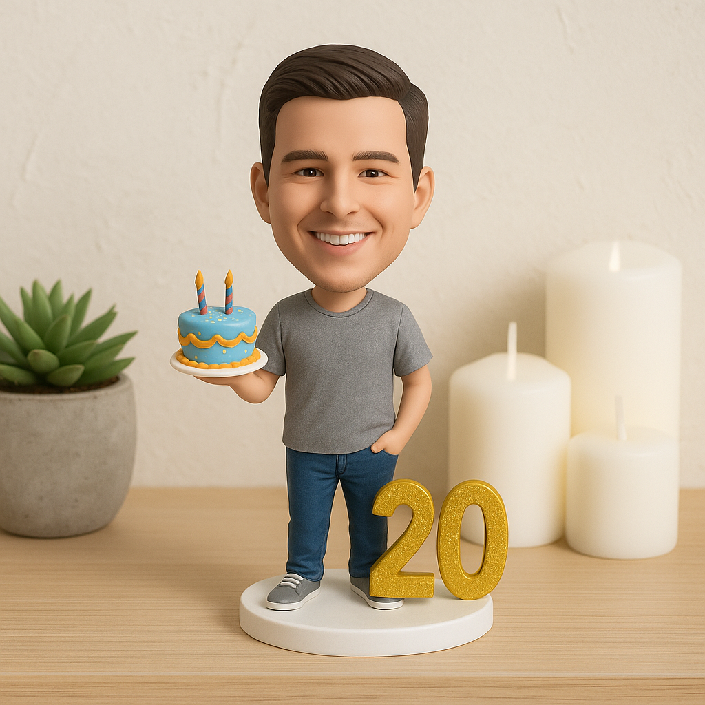 Custom Bobble Head Mini Figurine 20th Birthday Custom Bobblehead