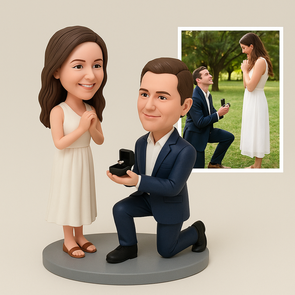 Custom Proposal Bobblehead – Guy Kneeling & Proposing Figurine