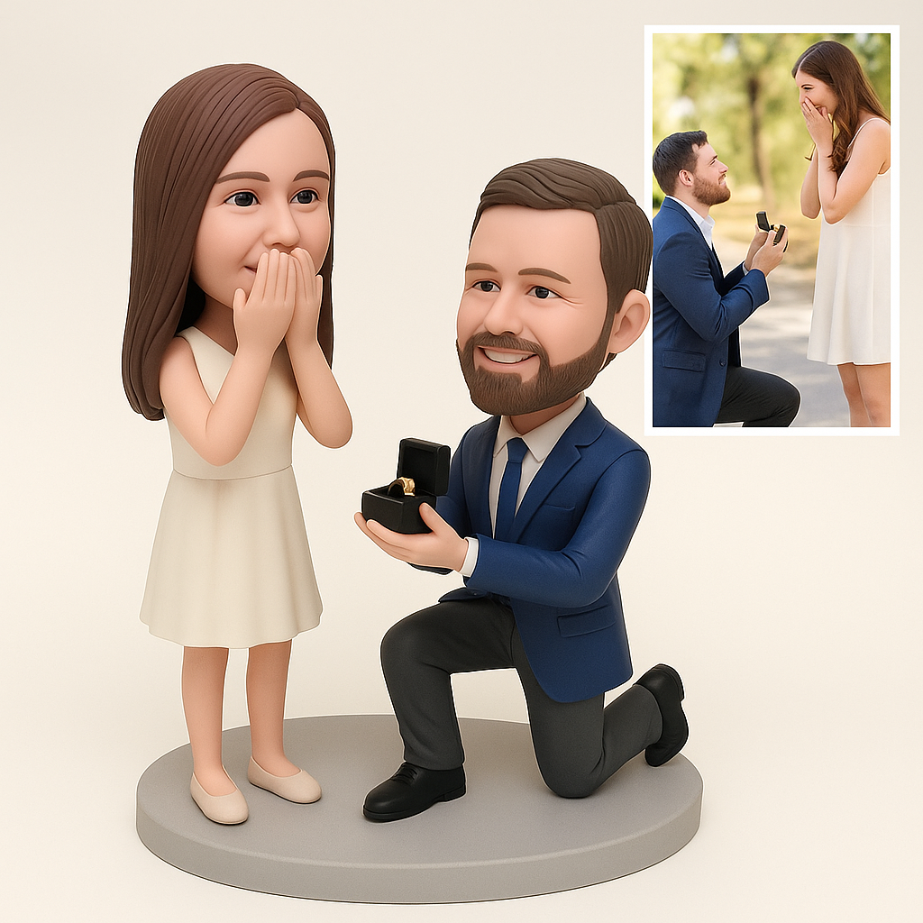 Custom Proposal Bobblehead – Guy Kneeling & Proposing Figurine