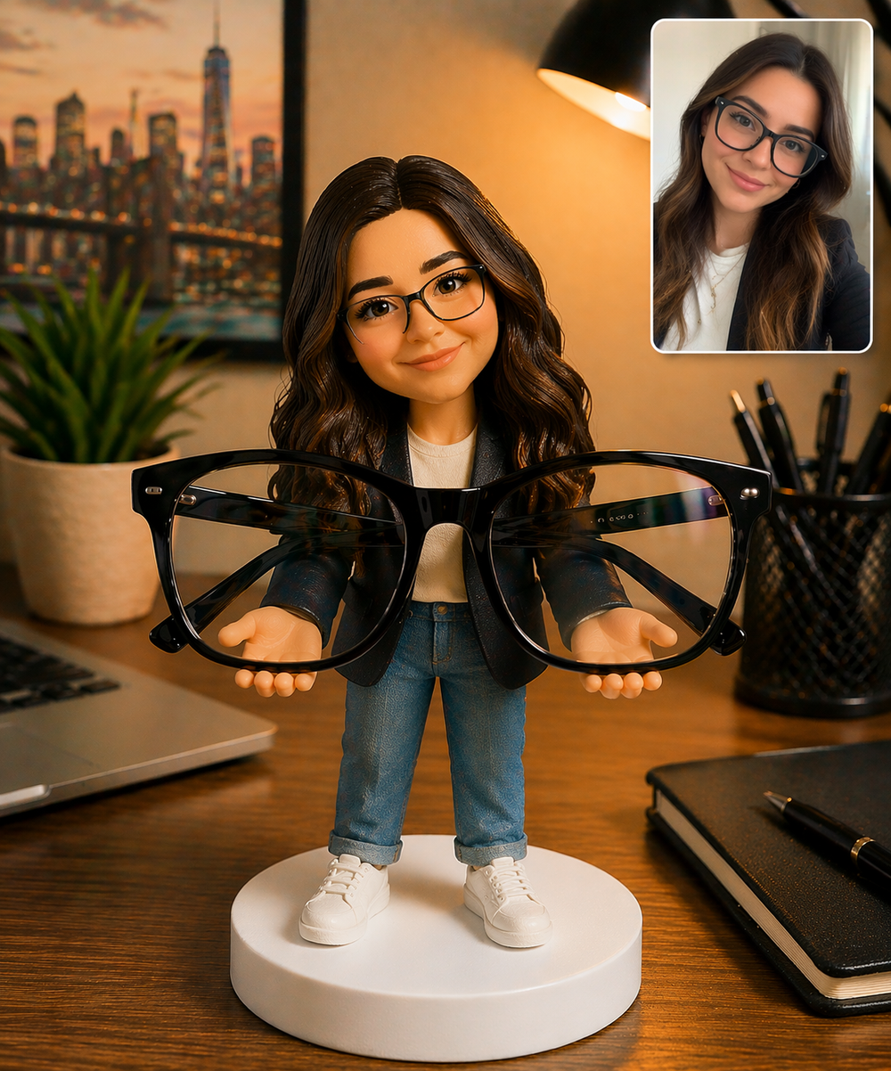 Custom Bobblehead Glasses Holder – Personalized Eyeglass Stand (Holds Real Glasses Securely)