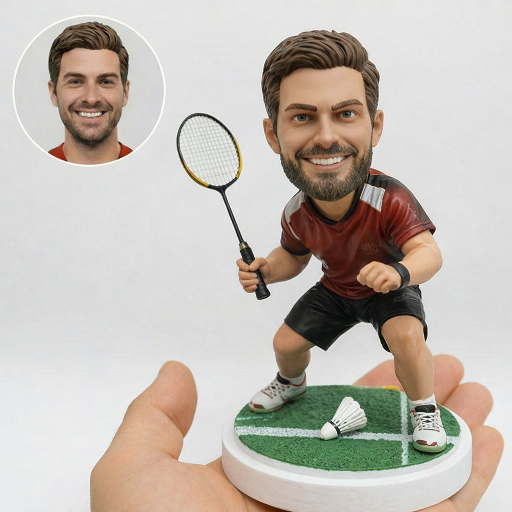 Custom Badminton Player Bobblehead – Personalized Athlete Figurine from Your Photo