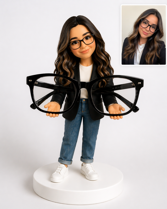 Custom Bobblehead Glasses Holder – Personalized Eyeglass Stand (Holds Real Glasses Securely)