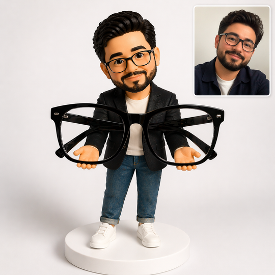 Custom Bobblehead Glasses Holder – Personalized Eyeglass Stand (Holds Real Glasses Securely)