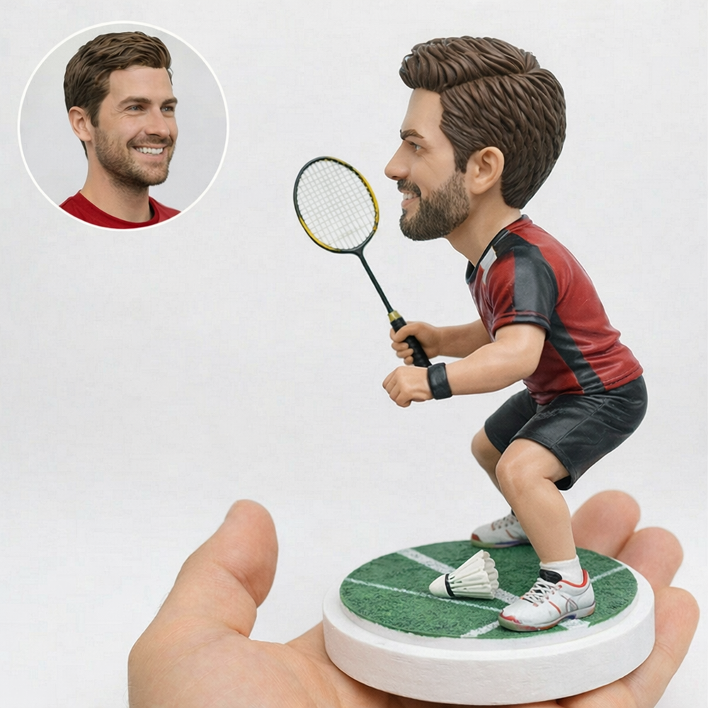 Custom Badminton Player Bobblehead – Personalized Athlete Figurine from Your Photo