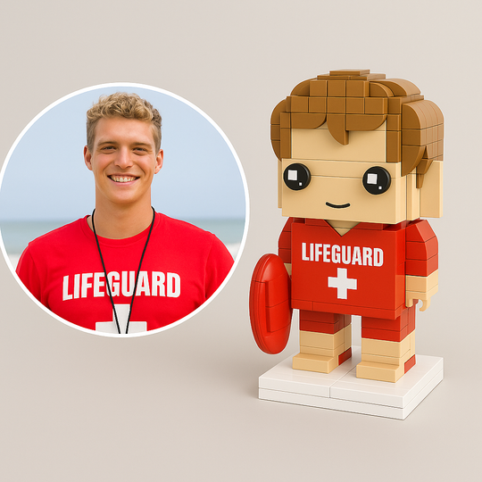 Custom Lifeguard Brick Figurine – Personalized Beach Hero Mini Figure | Gift for Lifeguards, Swimmers & Summer Lovers