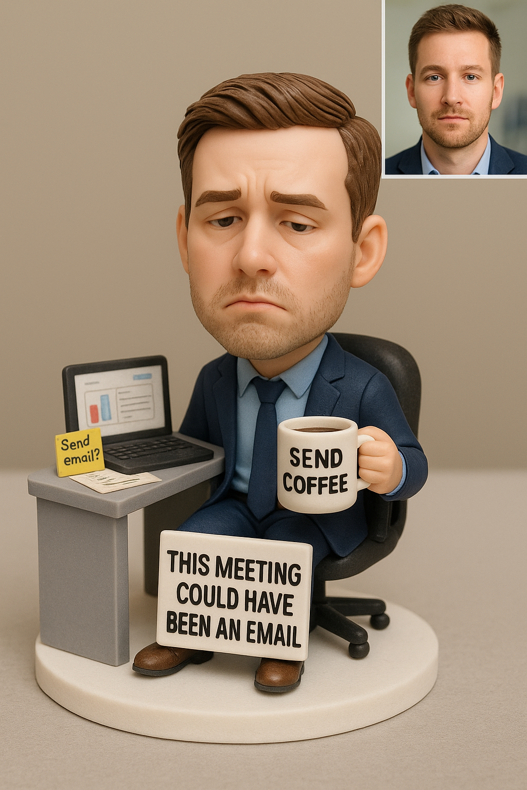Custom Office Bobblehead – “This Meeting Could Have Been an Email” | Funny Workplace Gift for Coworkers & Bosses