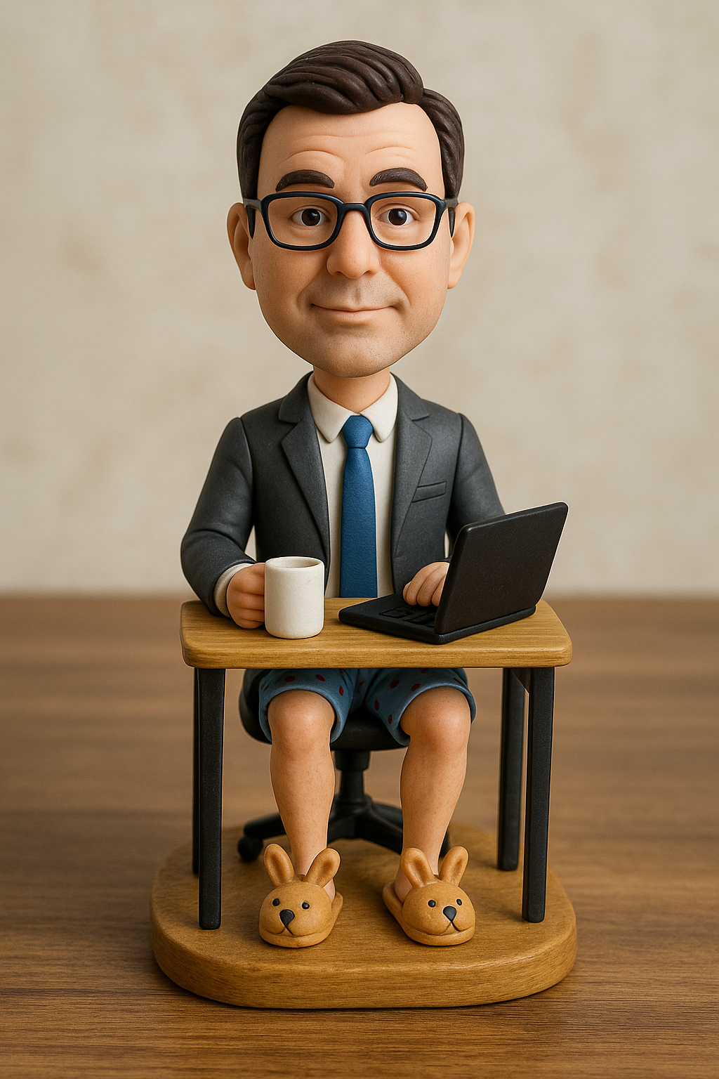 Custom Work-From-Home Bobblehead – Formal on Top, Pajamas on Bottom
