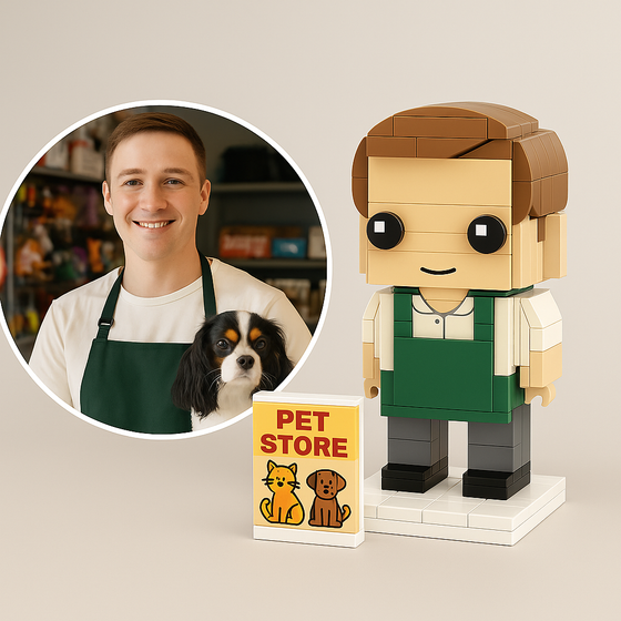 Custom Pet Store Owner Brick Figurine – Personalized Pet Shop Mini Figure | Gift for Pet Lovers, Store Owners & Animal Care Staff