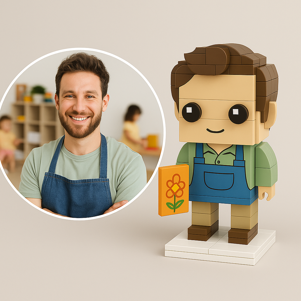 Custom Childcare Teacher Brick Figurine – Personalized Preschool Teacher Mini Figure | Gift for Educators, Childcare Workers & Early Learning Staff