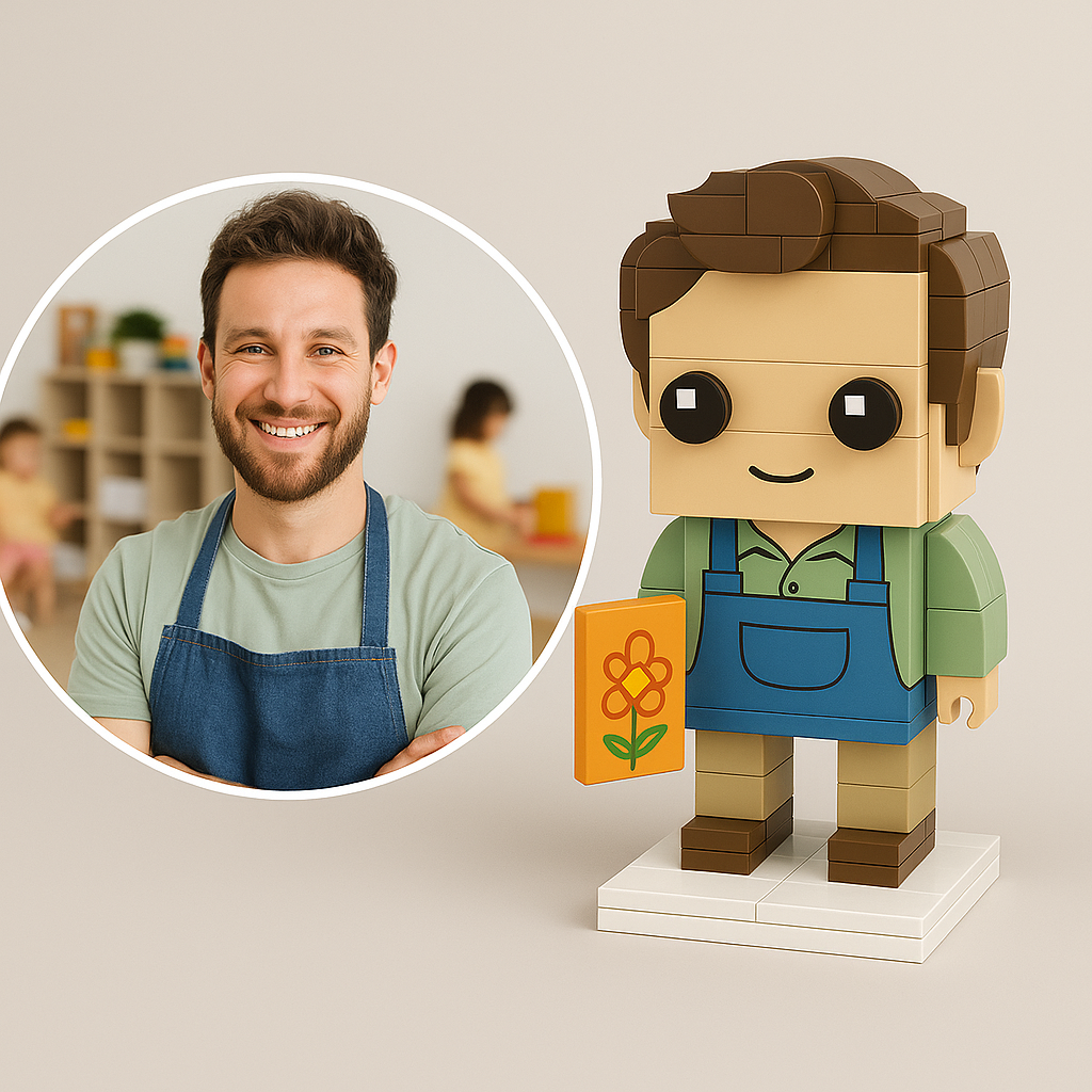 Custom Childcare Teacher Brick Figurine – Personalized Preschool Teacher Mini Figure | Gift for Educators, Childcare Workers & Early Learning Staff