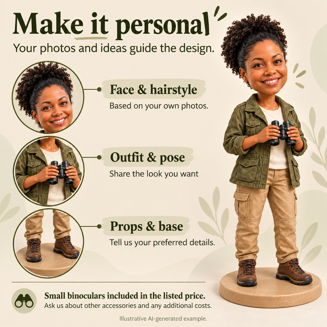 Personalise your figurine; small binocular prop included in listed price