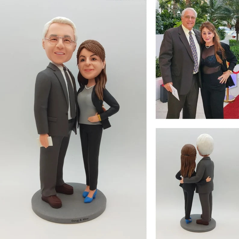 Personalised Formally dressed older couple in dark suit and blazer Figurines; example sculpture