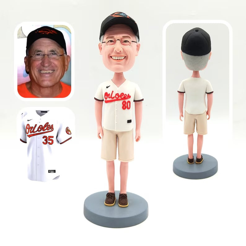 Custom Cream Baseball Jersey and Shorts Bobblehead; example sculpture