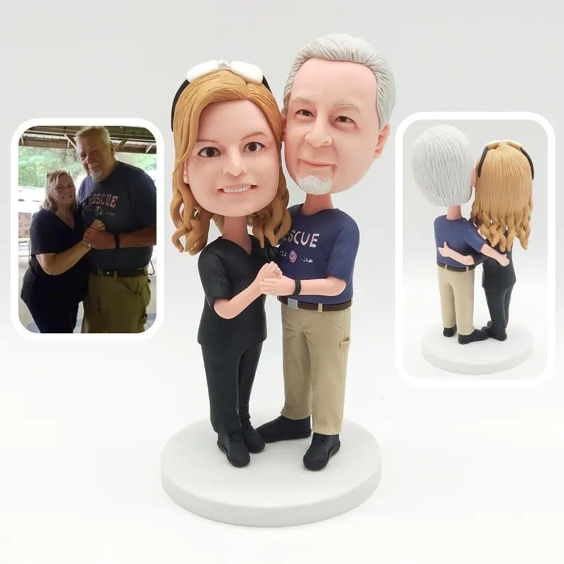 Personalised Older couple with rescue-shirt theme Figurines; example sculpture