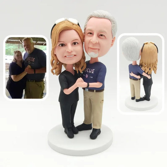 Personalised Older couple with rescue-shirt theme Figurines; example sculpture