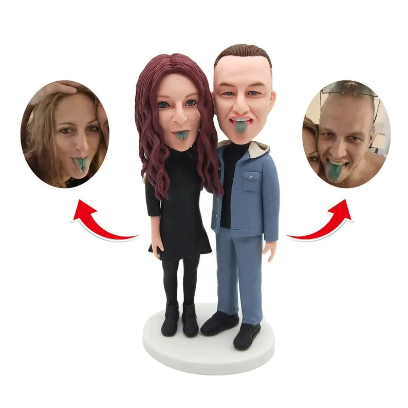Personalised Couple in dark clothing with red-haired woman Figurines; example sculpture